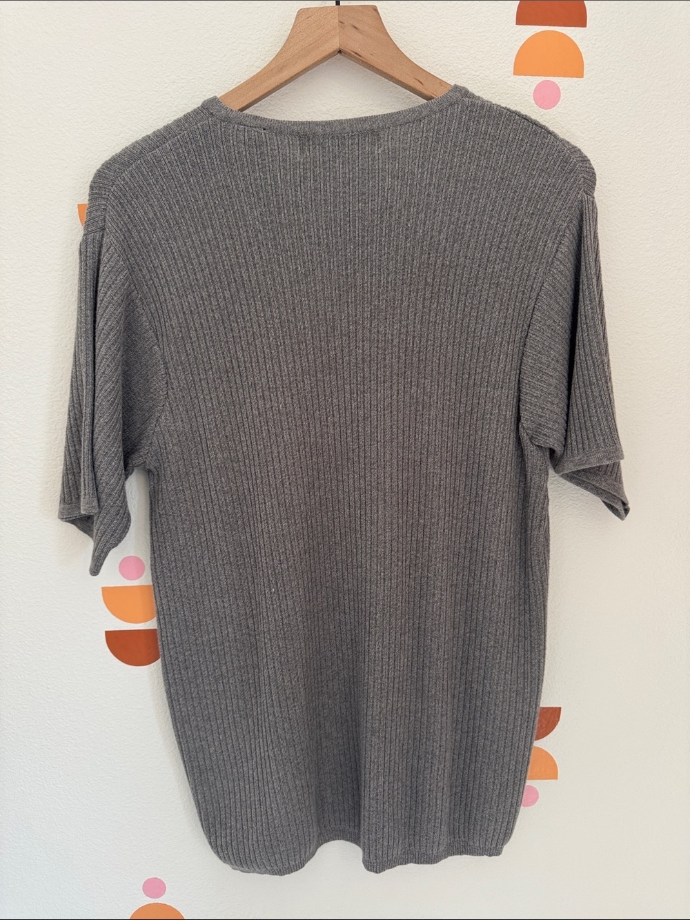Brandini Ribbed V-Neck Short Sleeve Sweater - Heather Gray size Large Tall N0272 - Picture 4 of 4